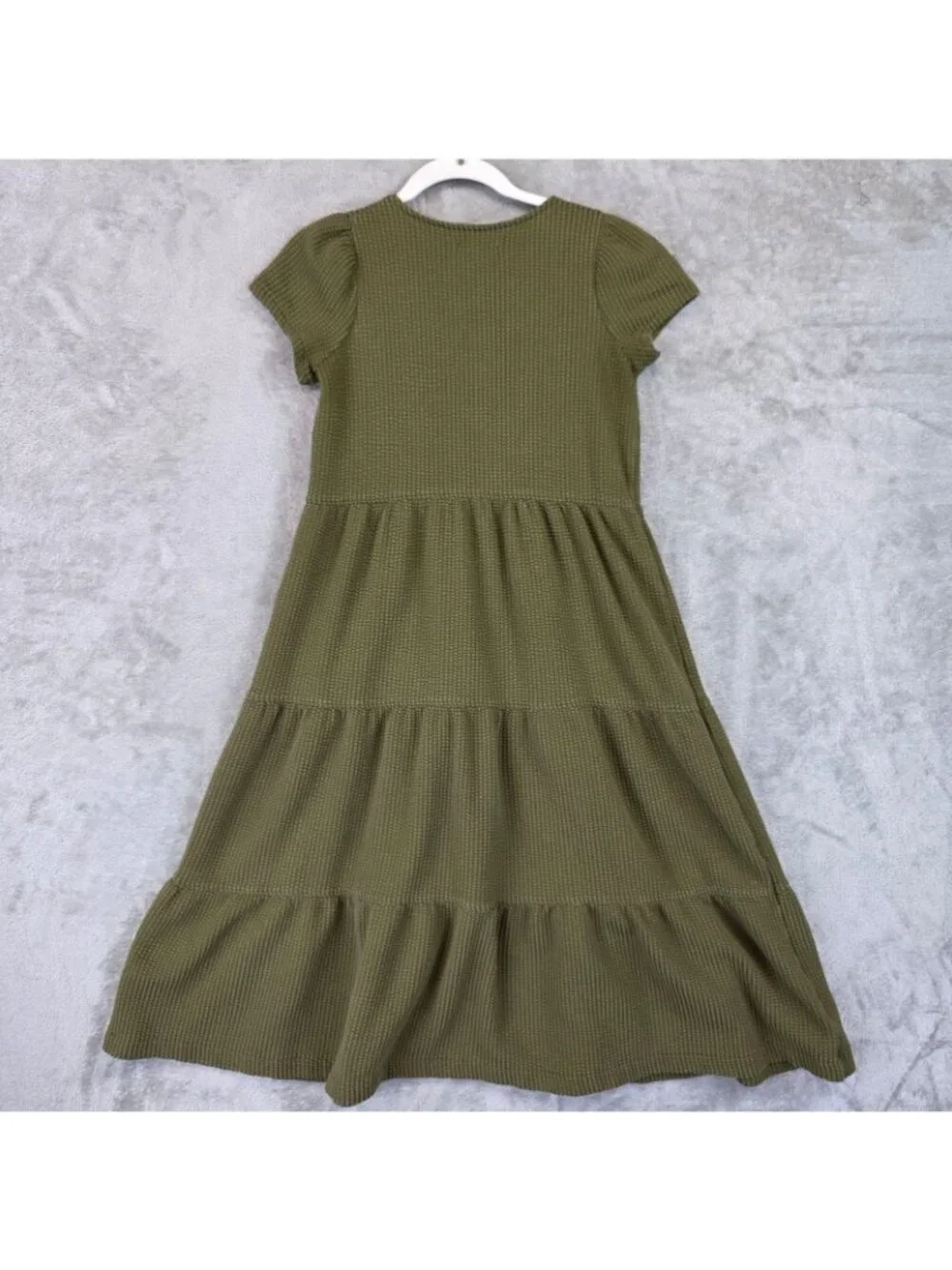Madewell Dress Womens XXS Green Knit V Neck Puff Sleeve Tiered Trapeze Midi